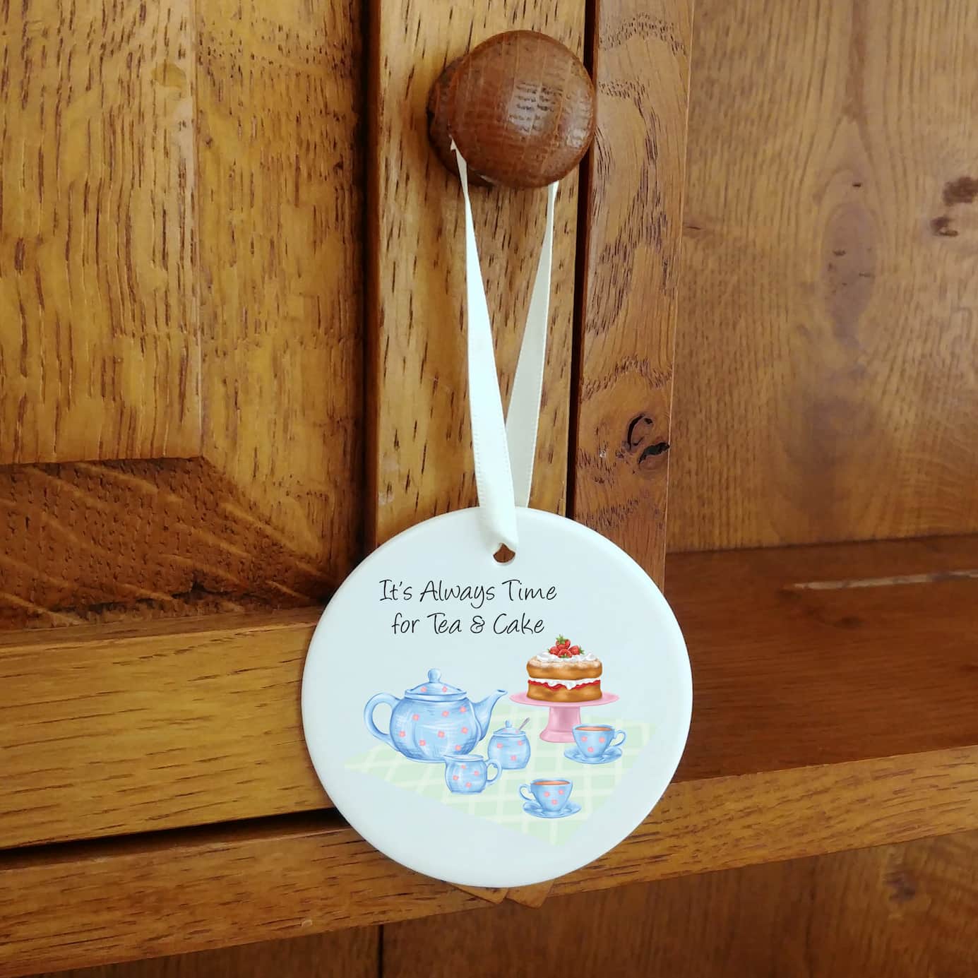Tea and Cake Ceramic Decoration | It's Always Time for Tea and Cake Hanging Ornament