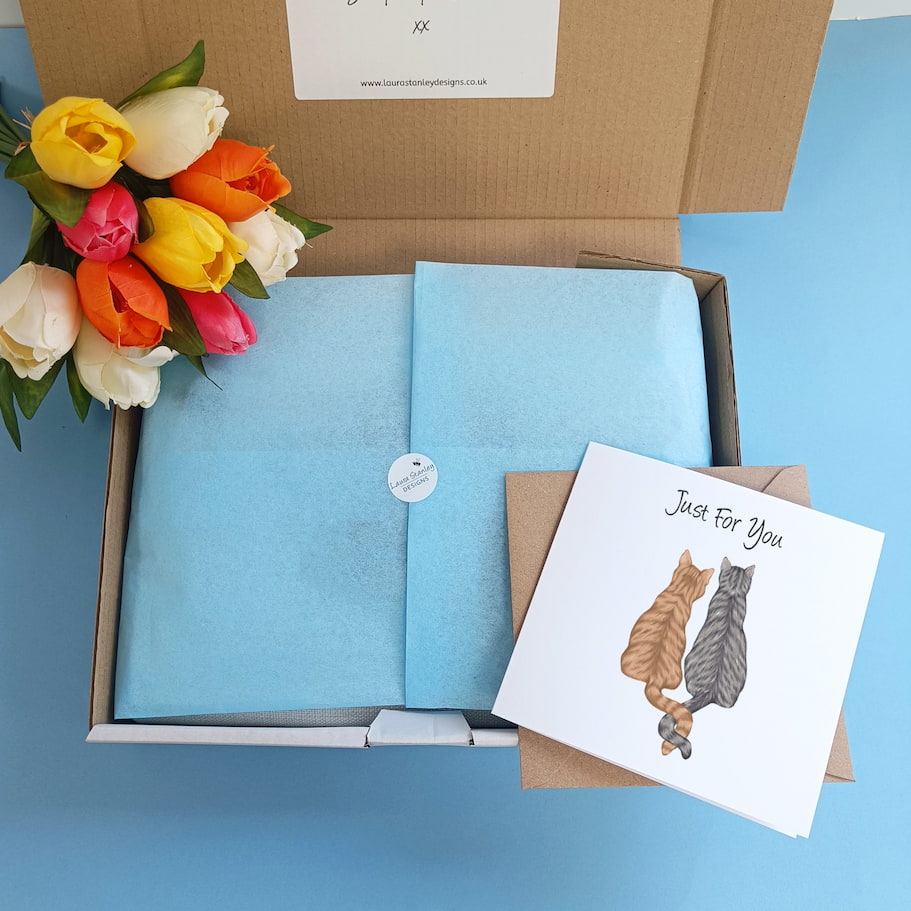 Illustrated Cat Lover Gift Box | Tote Bag, Makeup Bag, Mirror & Card