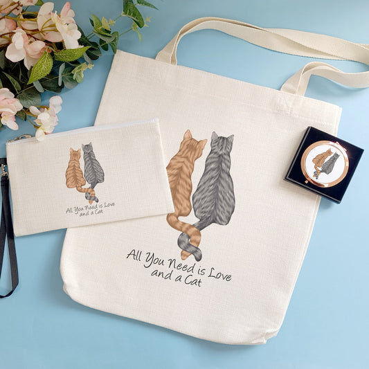 Illustrated Cat Lover Gift Box | Tote Bag, Makeup Bag, Mirror & Card