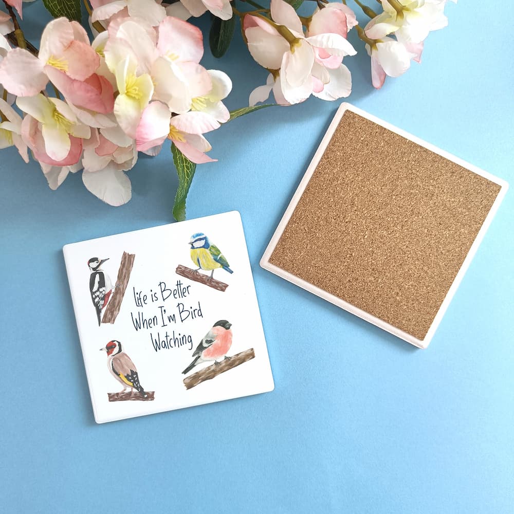 Personalised Garden Birds Ceramic Coaster. Bird Watching Coaster