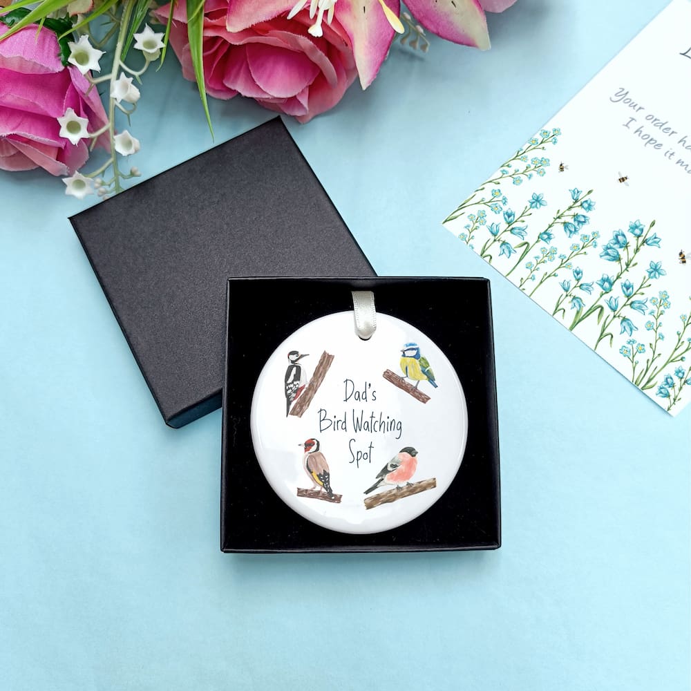 Personalised Garden Birds Hanging Ornament. Bird Watching Keepsake