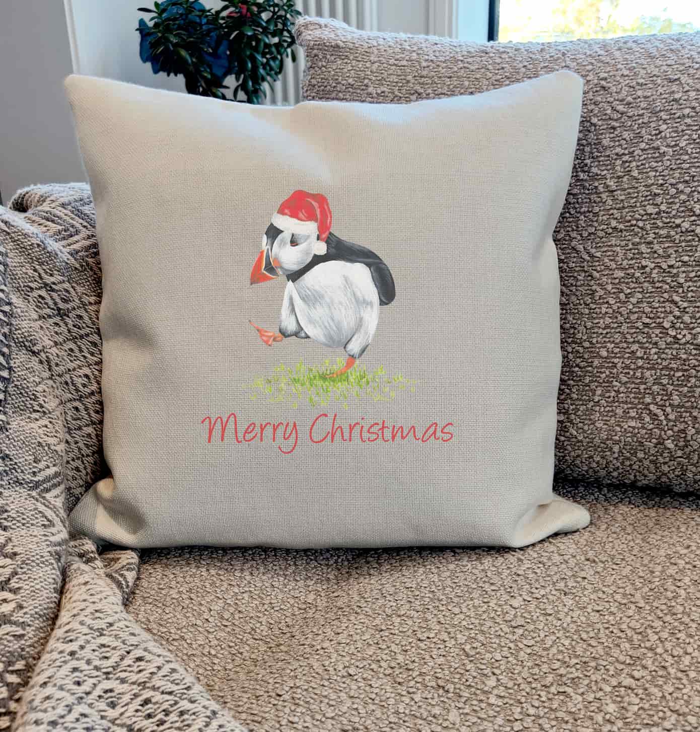 Personalised Puffin Christmas Cushion Cover