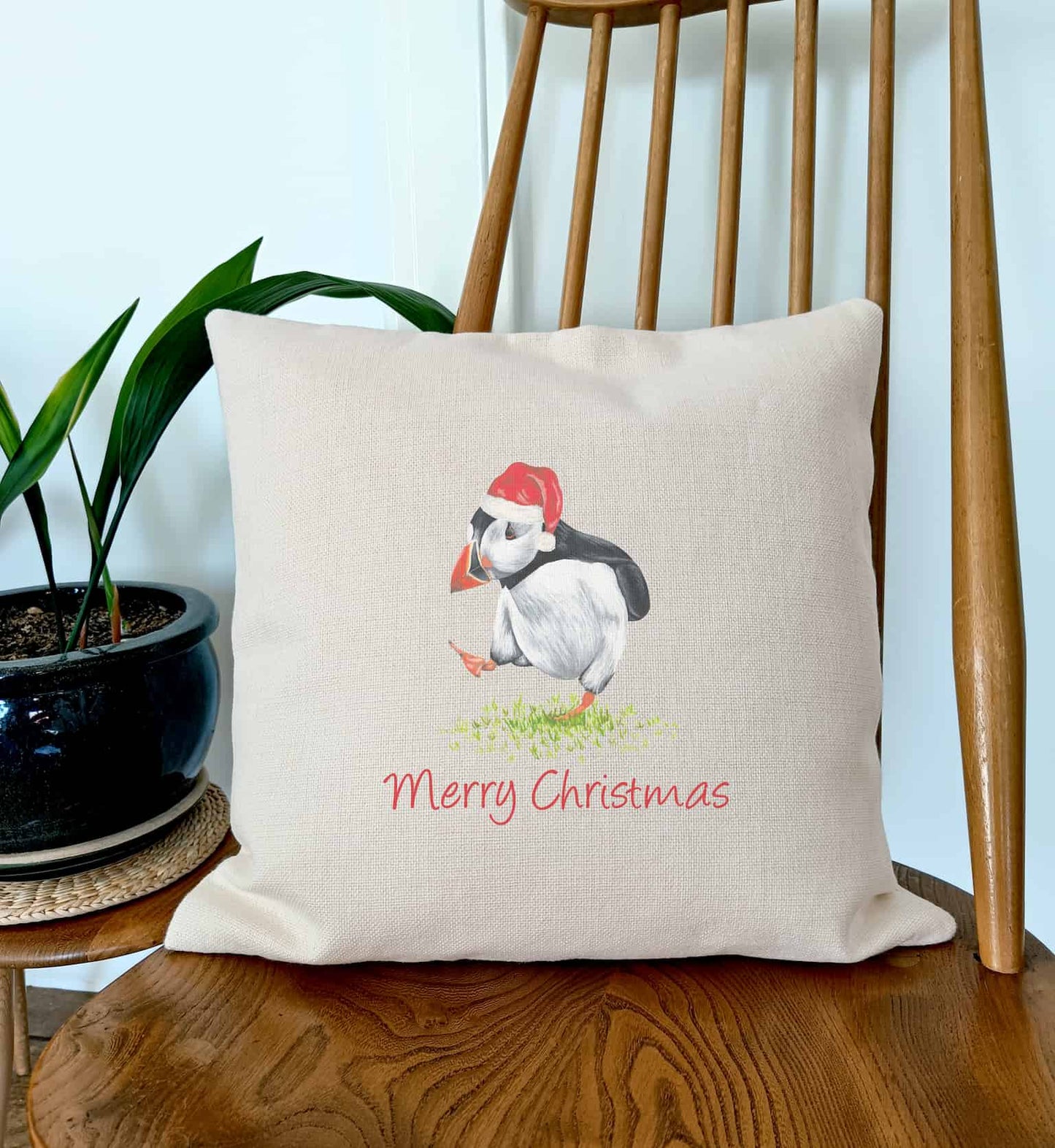 Personalised Puffin Christmas Cushion Cover