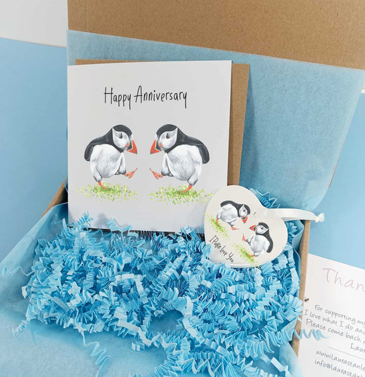 Personalised Puffin Anniversary Gift Set