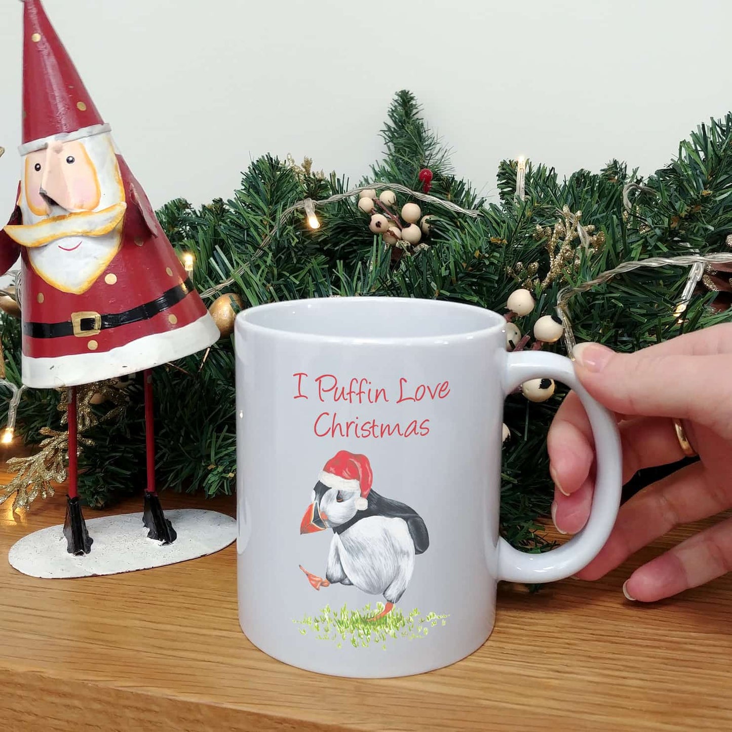 Personalised Christmas Puffin Mug