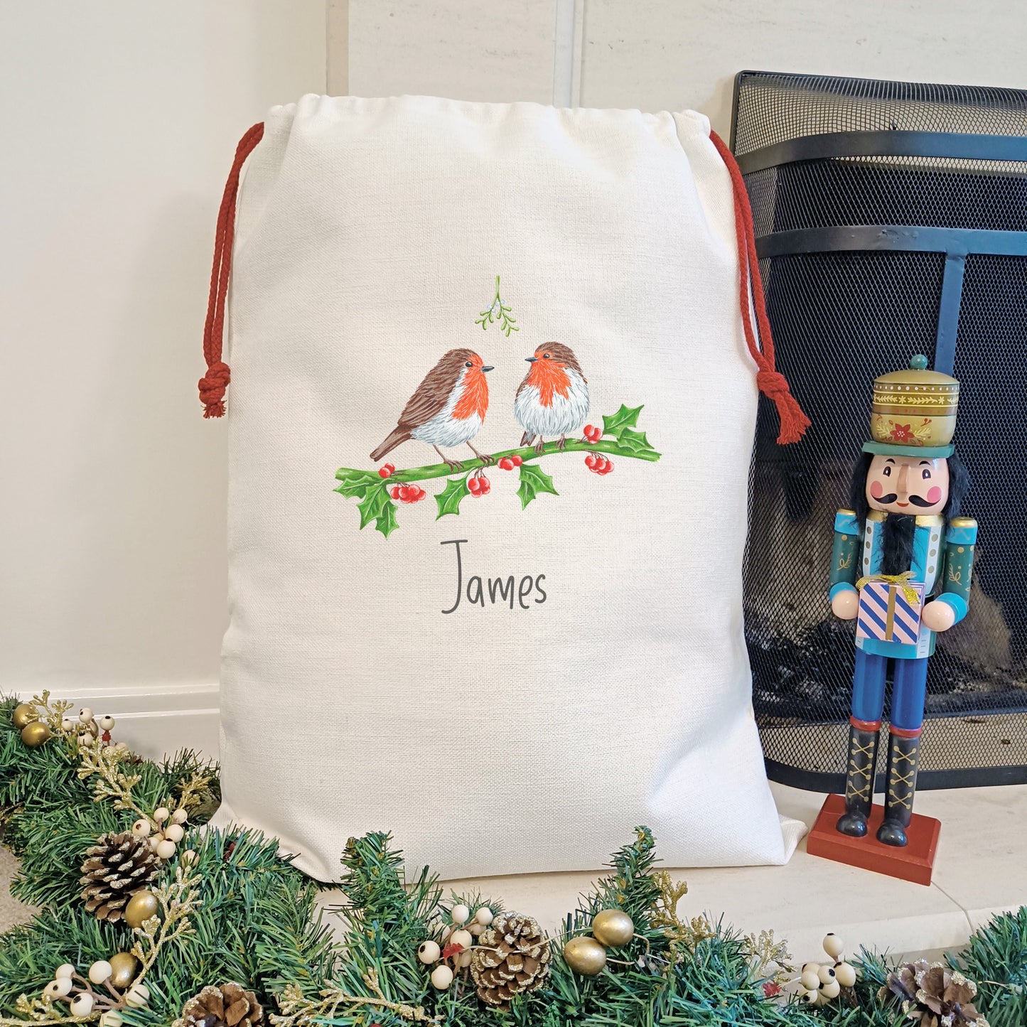 Personalised Robin Couple Christmas Sacks