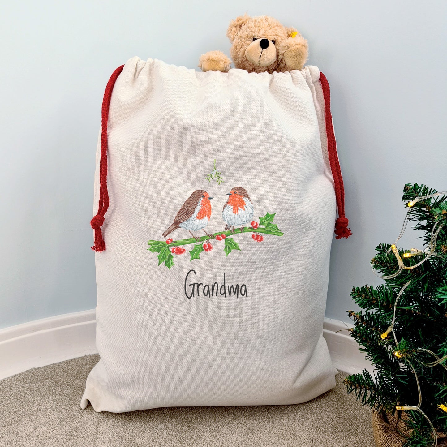 Personalised Robin Couple Christmas Sacks