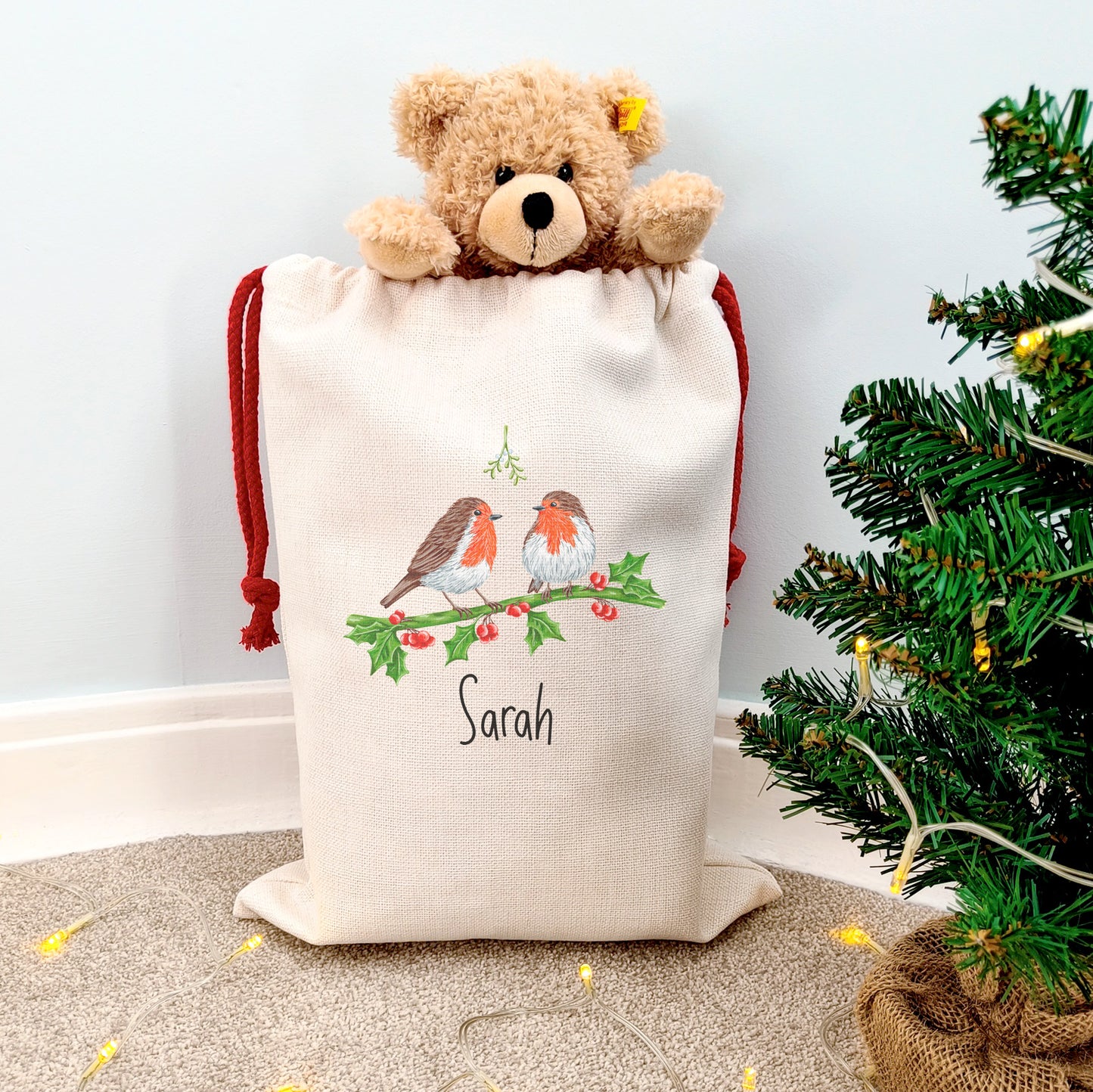 Personalised Robin Couple Christmas Sacks
