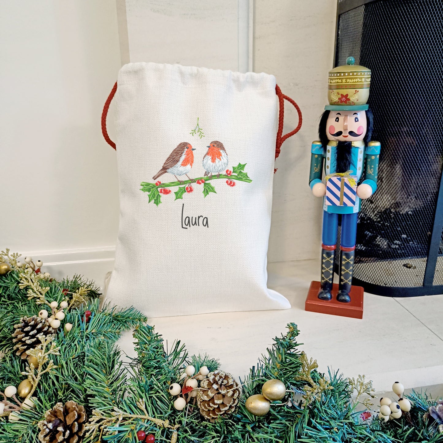 Personalised Robin Couple Christmas Sacks