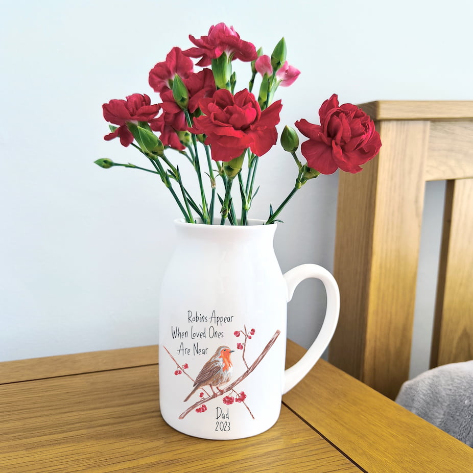 personalised memorial robin vase