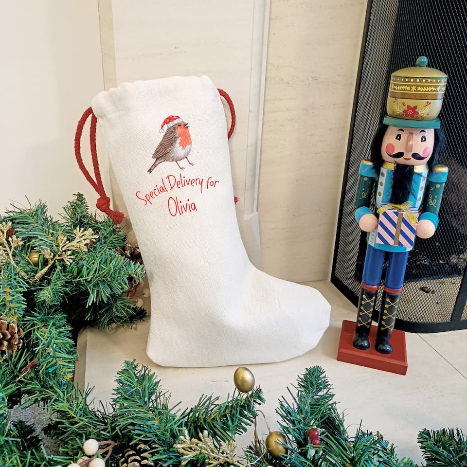 Personalised Robin Christmas Stocking