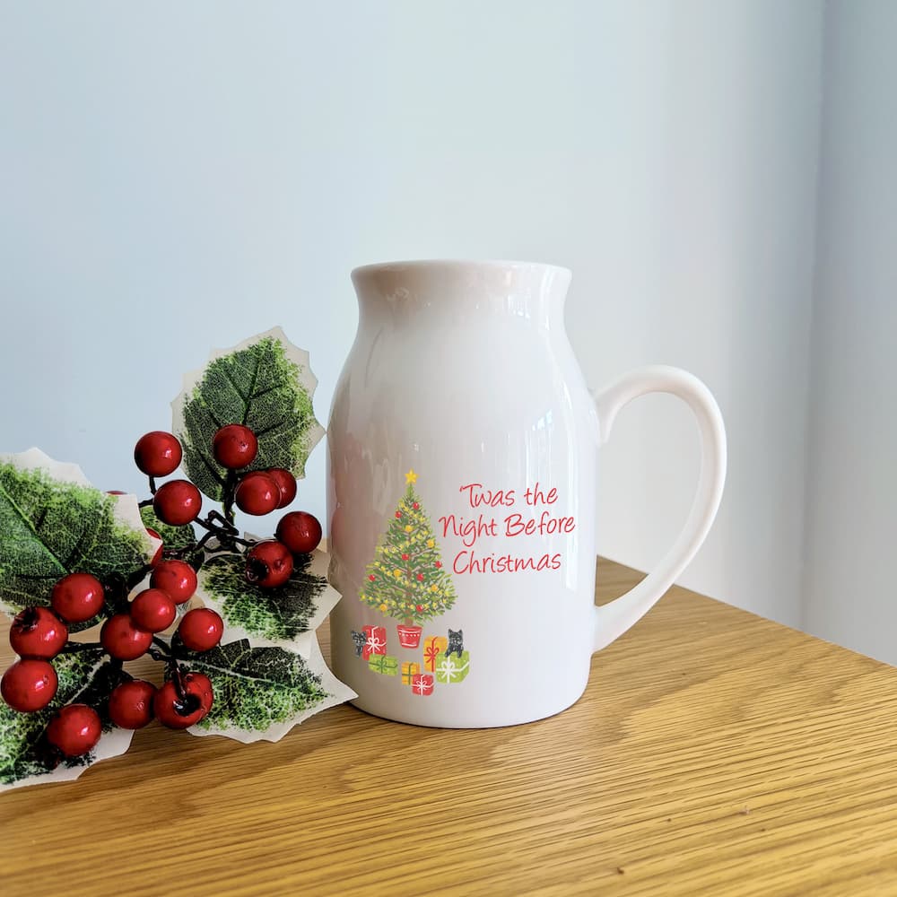 Christmas Flower Jug, Christmas Tree and cats design