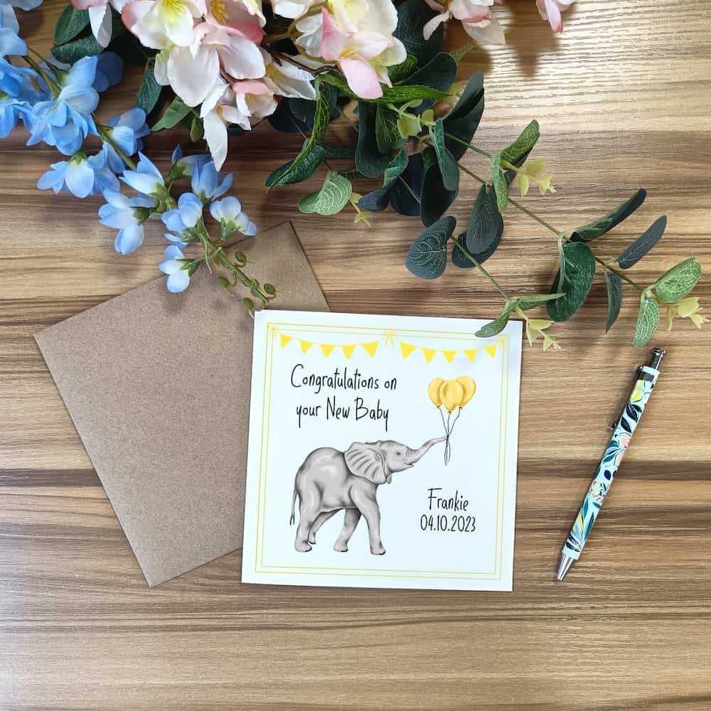 Personalised New Baby Elephant Card
