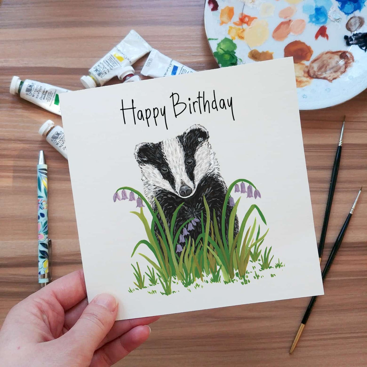 Illustrated Badger Birthday Card