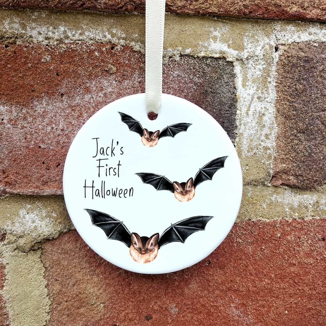 Baby's First Halloween Ceramic Ornament | Spooky Bat Design