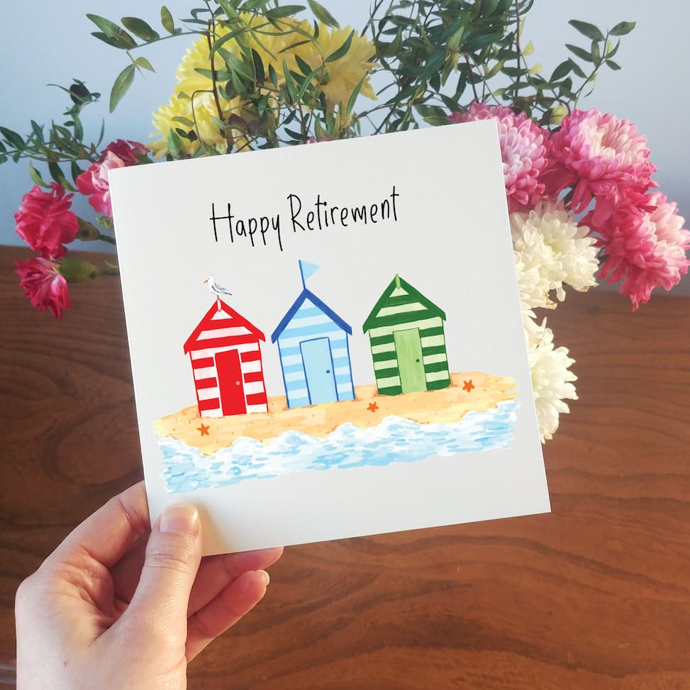 beach huts happy retirement card