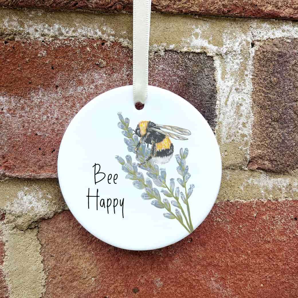 Bee Happy Ceramic Hanging Ornament | Bumble Bee Keepsake
