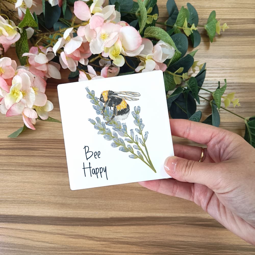 Bee Happy Ceramic Coaster | Bumble Bee Design