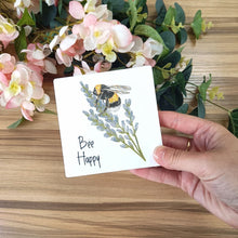 Load image into Gallery viewer, Bee Happy Ceramic Coaster | Bumble Bee Design
