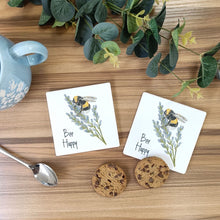 Load image into Gallery viewer, Bee Happy Ceramic Coaster | Bumble Bee Design
