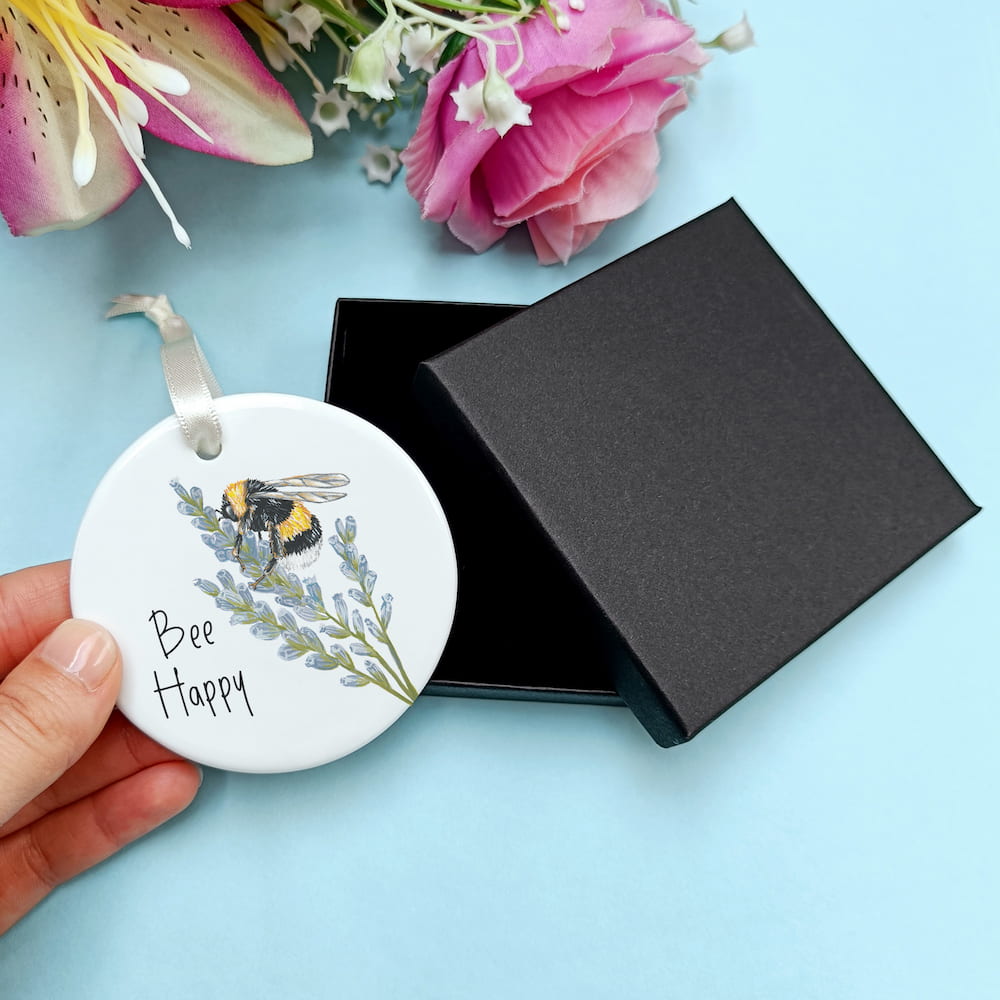 Bee Happy Ceramic Hanging Ornament | Bumble Bee Keepsake