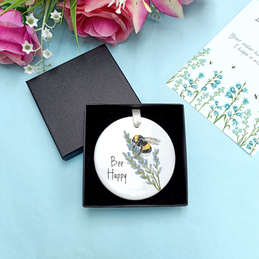 Bee Happy Ceramic Hanging Ornament | Bumble Bee Keepsake