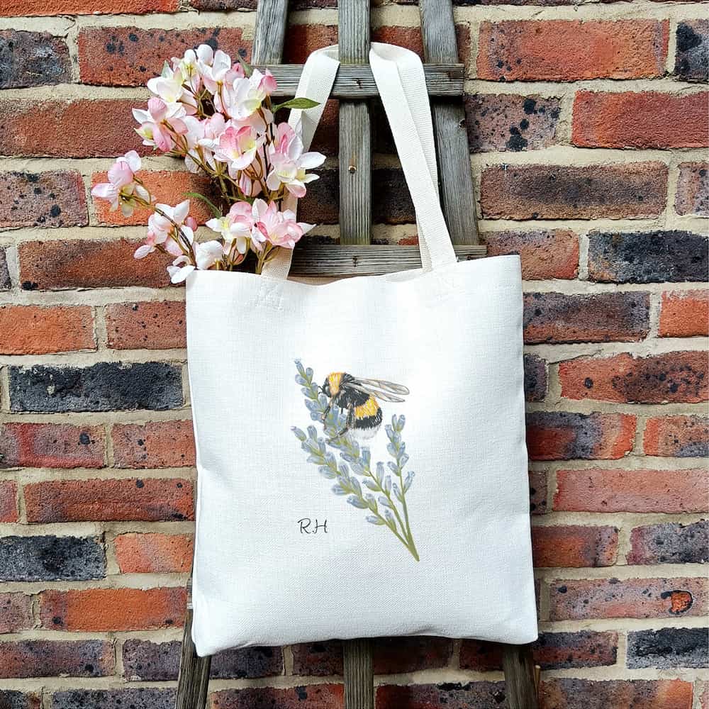 Personalised Bee Tote Bag | Bumble Bee on Lavender Design