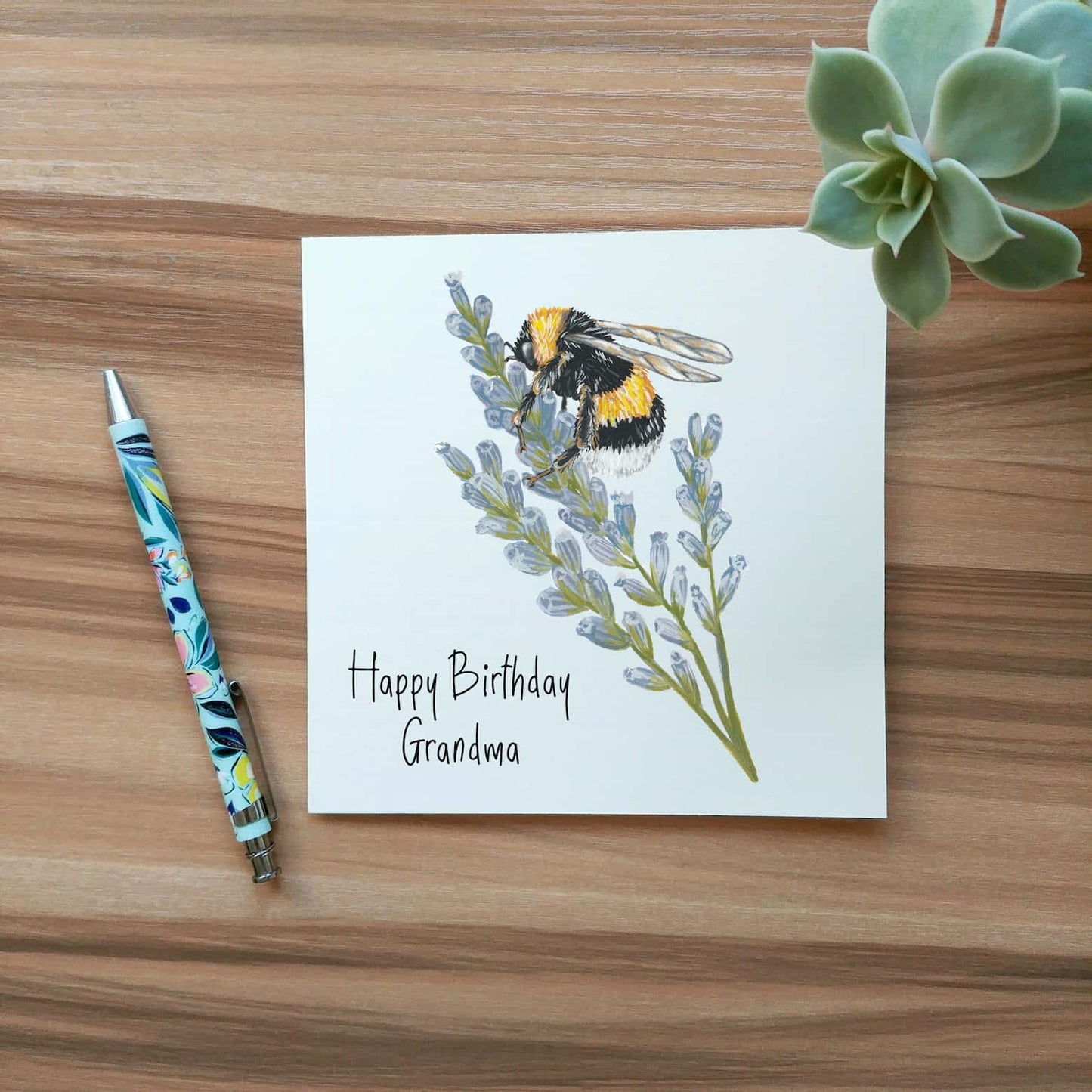 Illustrated Bumble Bee on Lavender Birthday Card