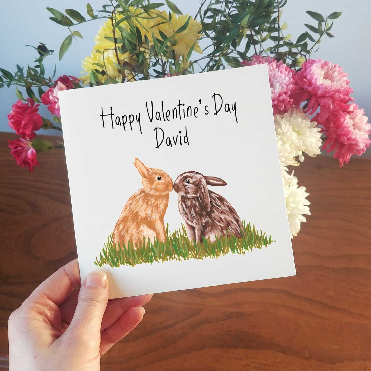 Personalised Kissing Bunnies Valentine's Day Card