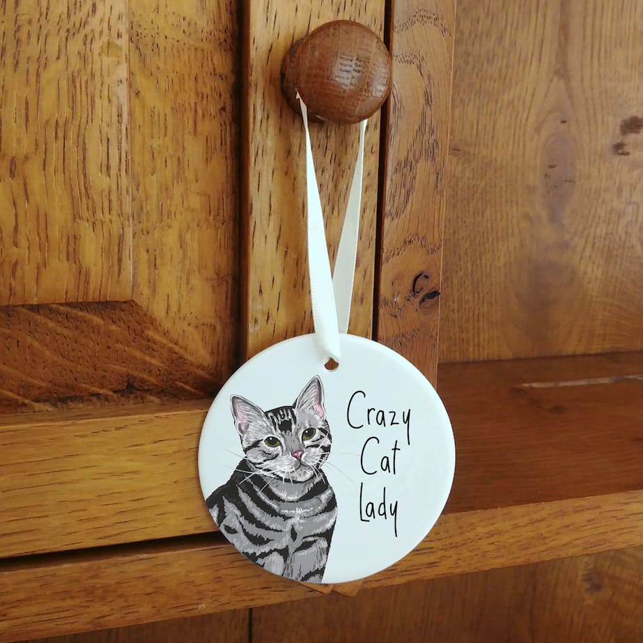 Crazy Cat Lady Ceramic Hanging Ornament | Cat Keepsake | Cat Lover Gift
