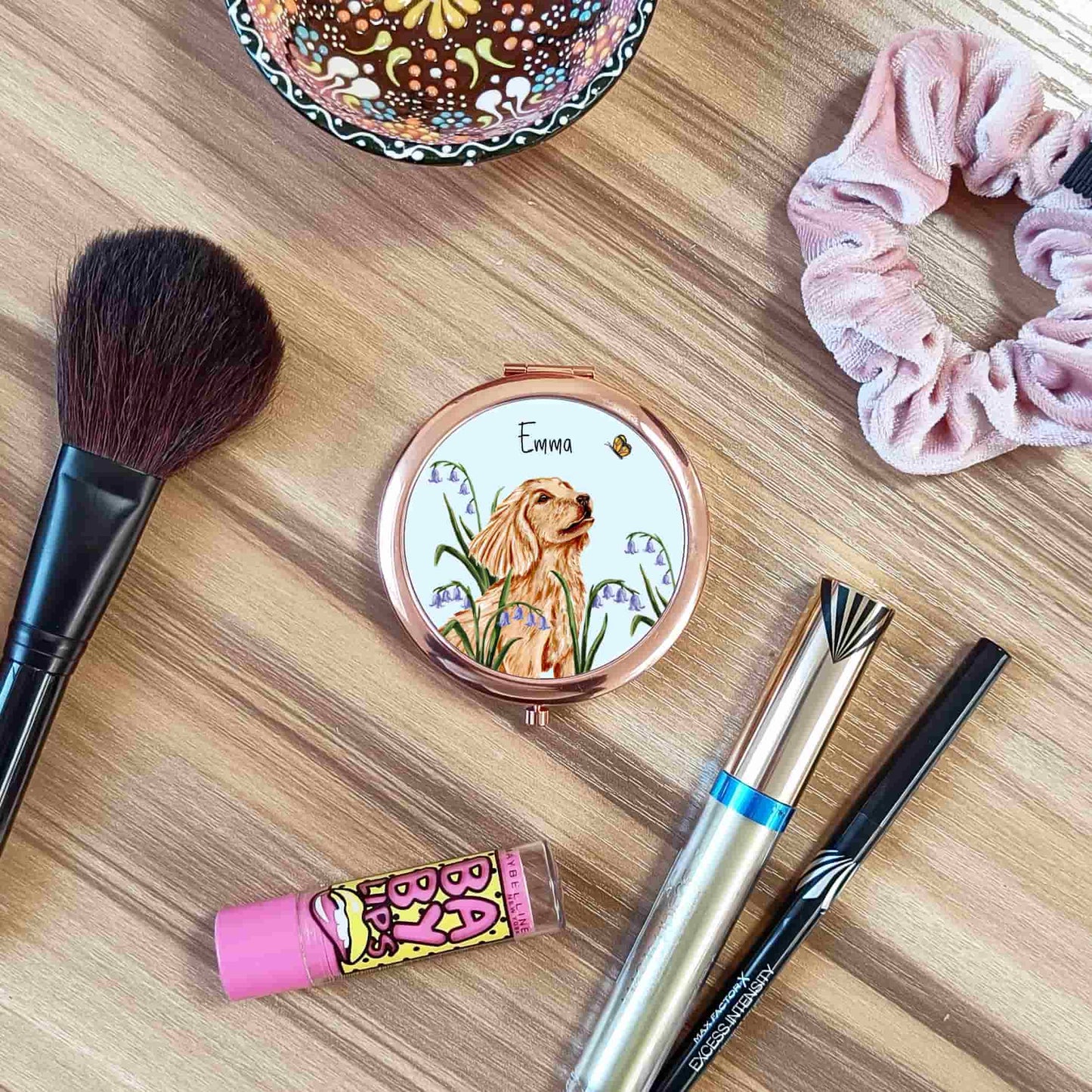 Illustrated Dog Pocket Mirror | Cocker Spaniel Rose Gold Compact Mirror