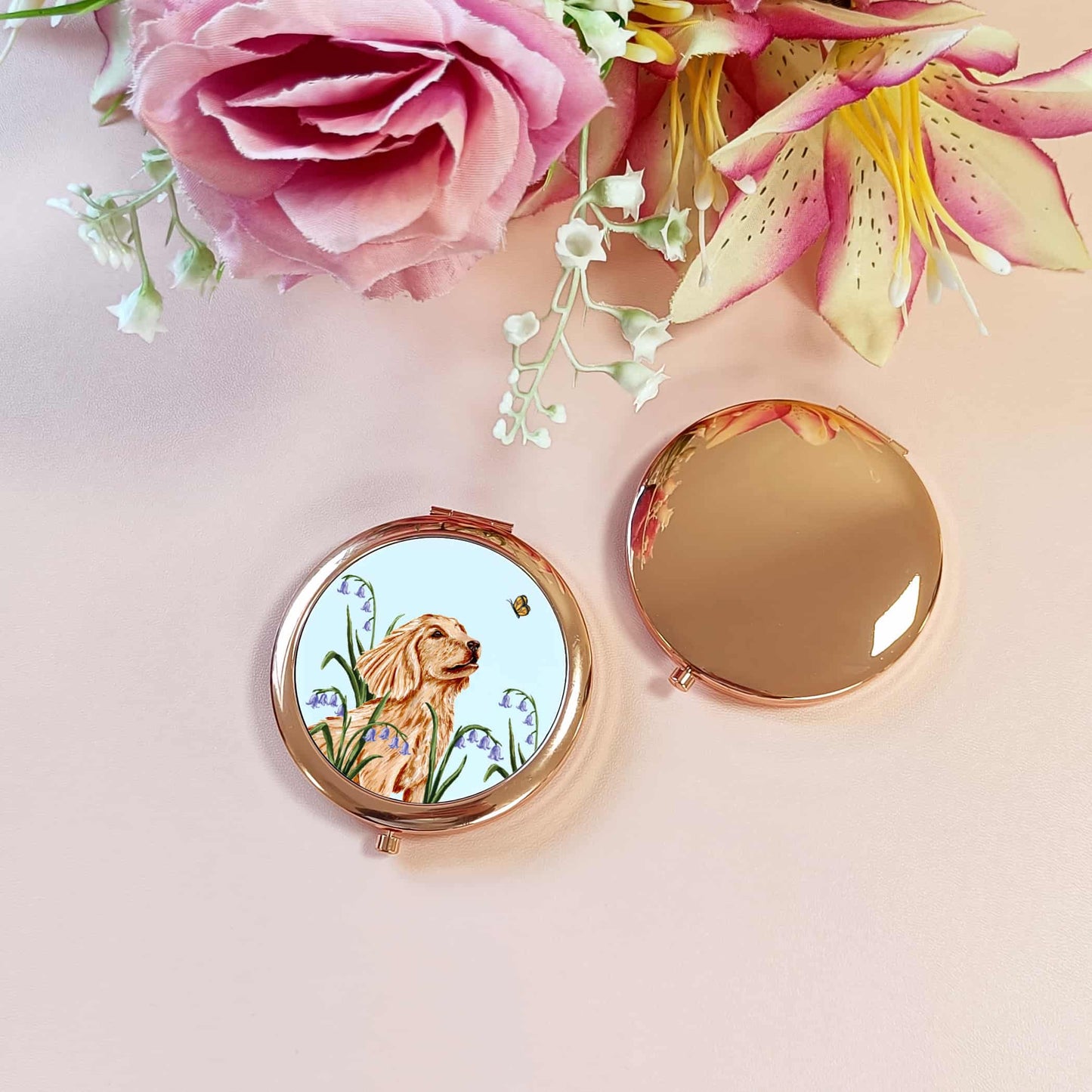 Illustrated Dog Pocket Mirror | Cocker Spaniel Rose Gold Compact Mirror