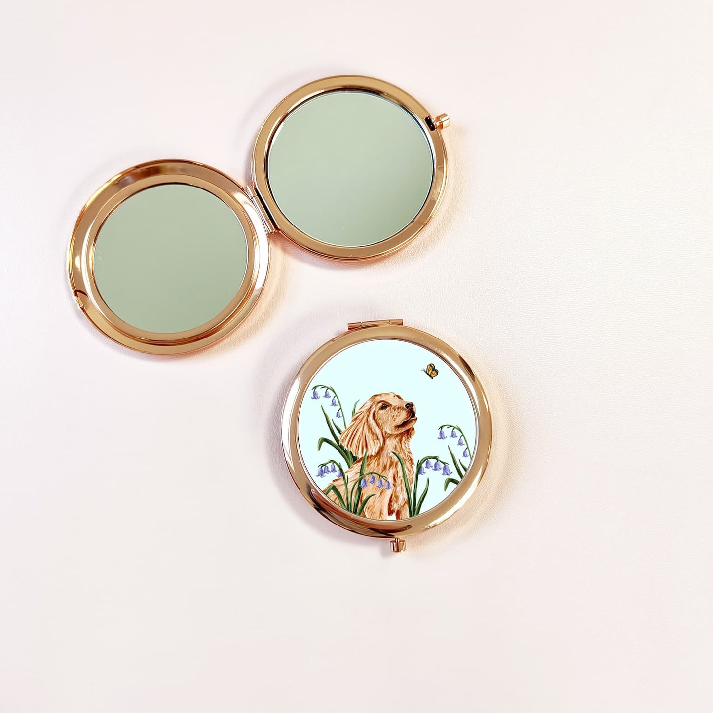 Illustrated Dog Pocket Mirror | Cocker Spaniel Rose Gold Compact Mirror