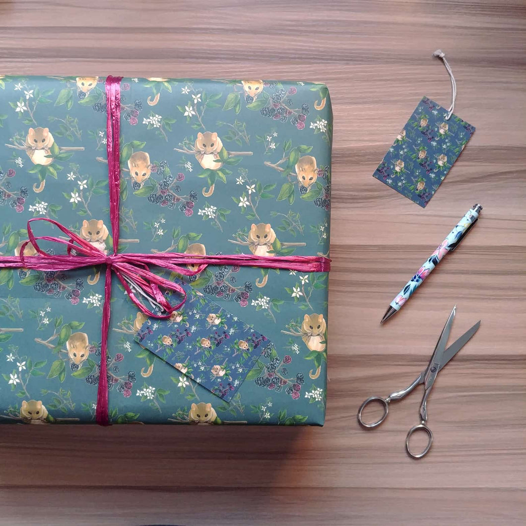 Hazel Dormouse Wrapping Paper and Tag Set