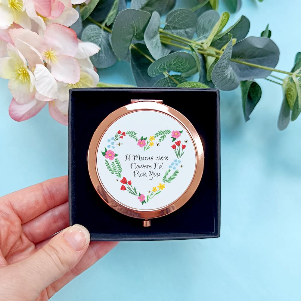 Floral Heart Compact Mirror | If Mums Were Flowers Pocket Mirror | Personalised Floral Mirror | Mother's Day Gift