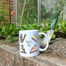 Load image into Gallery viewer, Personalised Garden Birds Mug | Custom Bird Watching Mug | Gifts for Dad | Illustrated Bird Ceramic Mug
