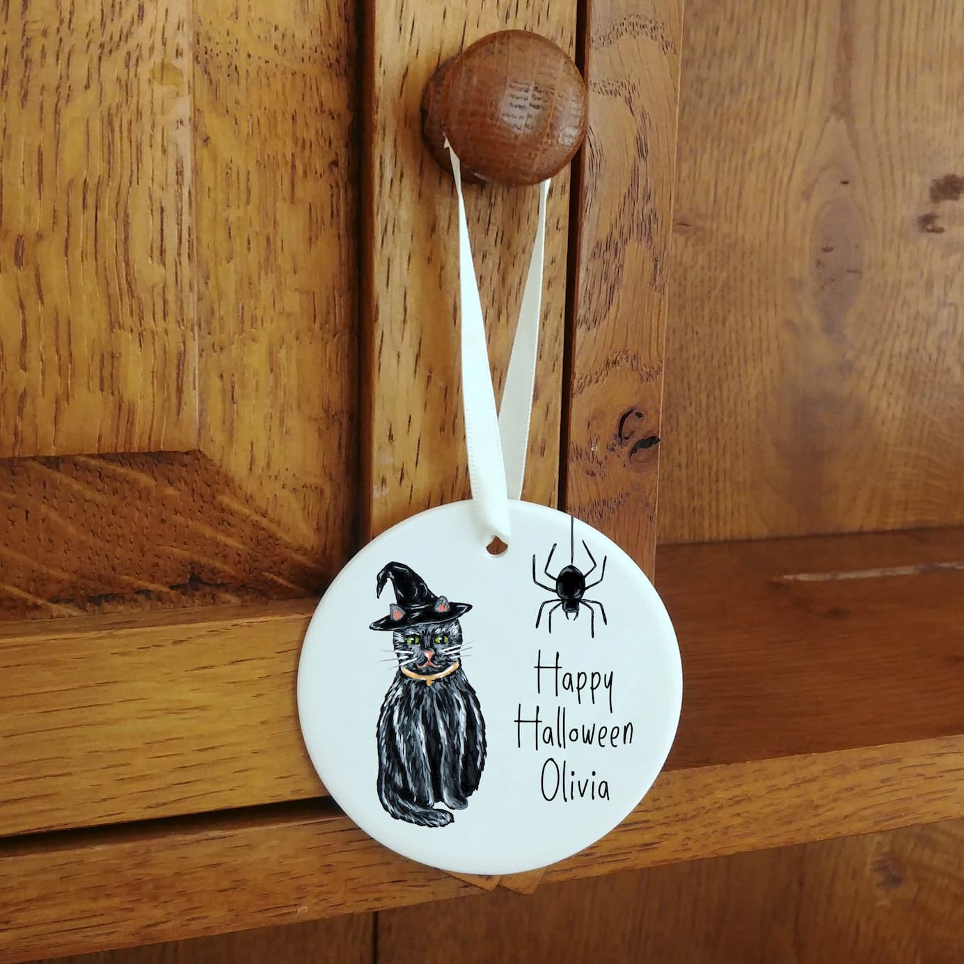 Witches Cat Halloween Ceramic Ornament | Baby's First Halloweeen Keepsake