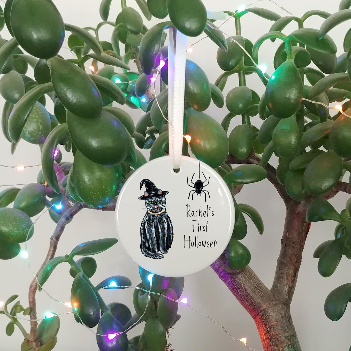 Witches Cat Halloween Ceramic Ornament | Baby's First Halloweeen Keepsake
