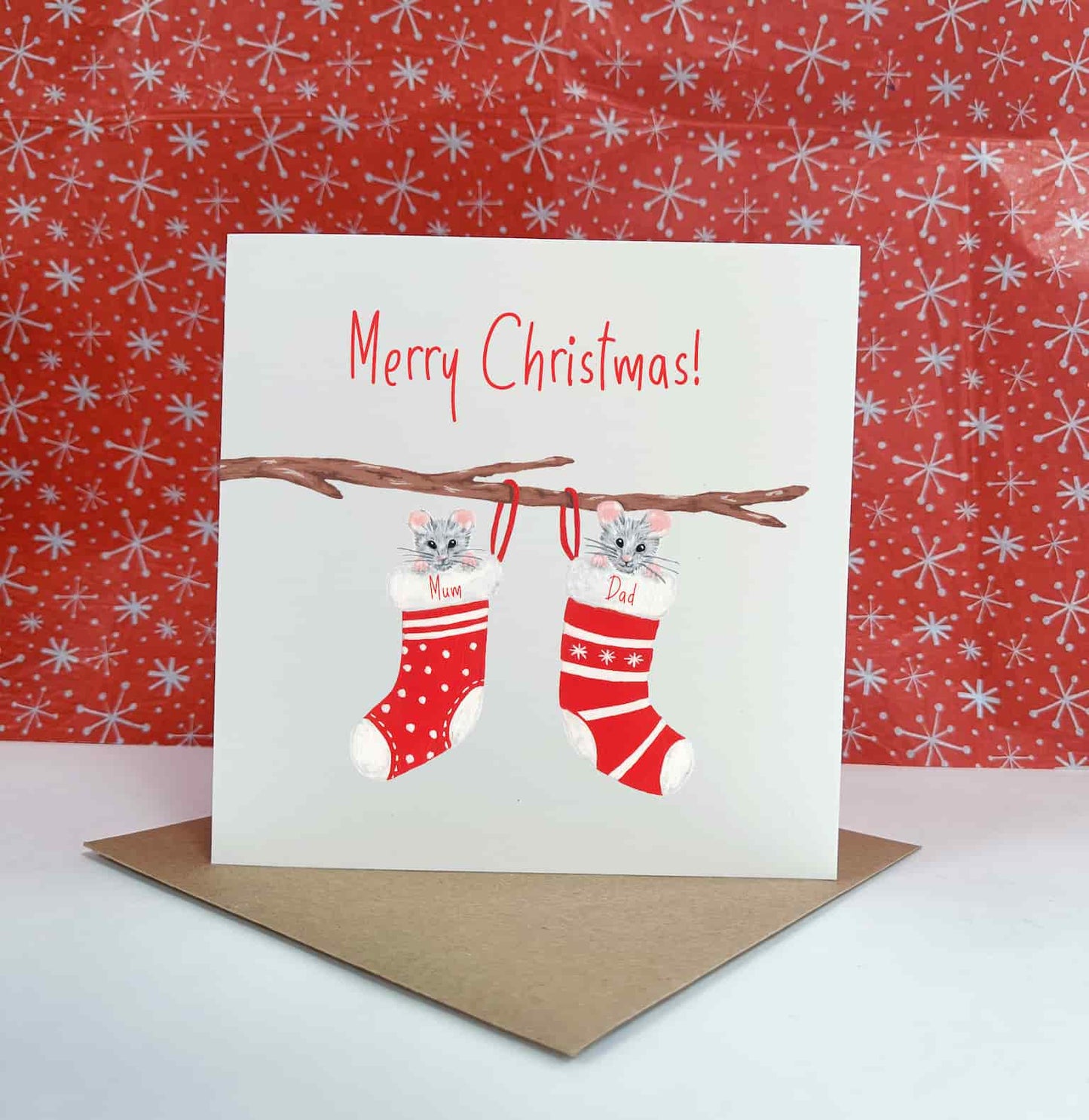 Personalised Mice Christmas Stocking Card