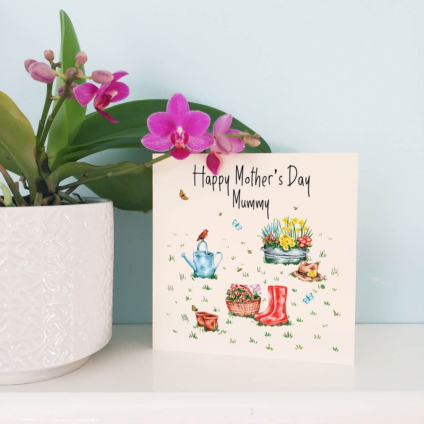 Personalised Floral Garden and Wellies Mother's Day Card