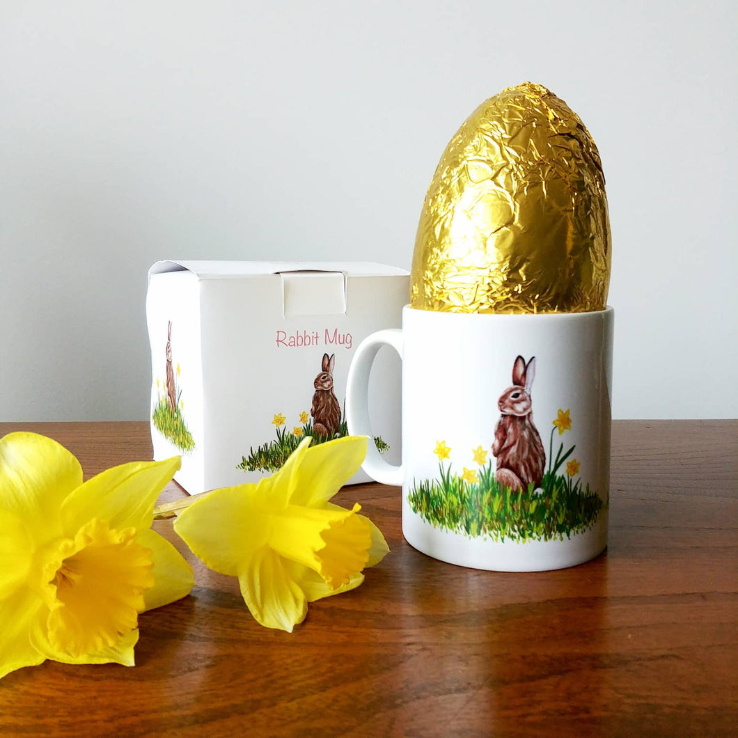 Rabbit and Daffodil Ceramic Mug | Illustrated Easter Cup