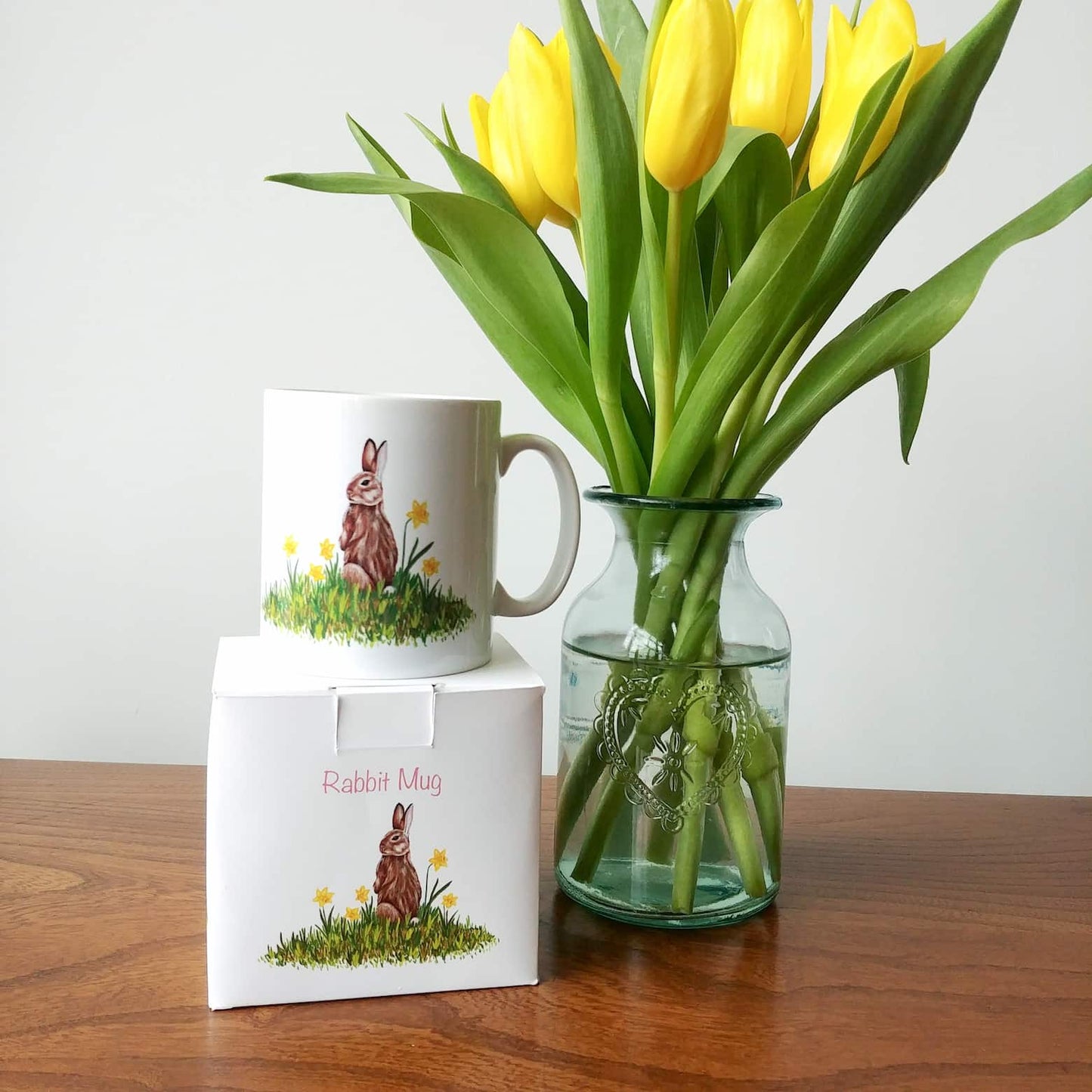 Rabbit and Daffodil Ceramic Mug | Illustrated Easter Cup