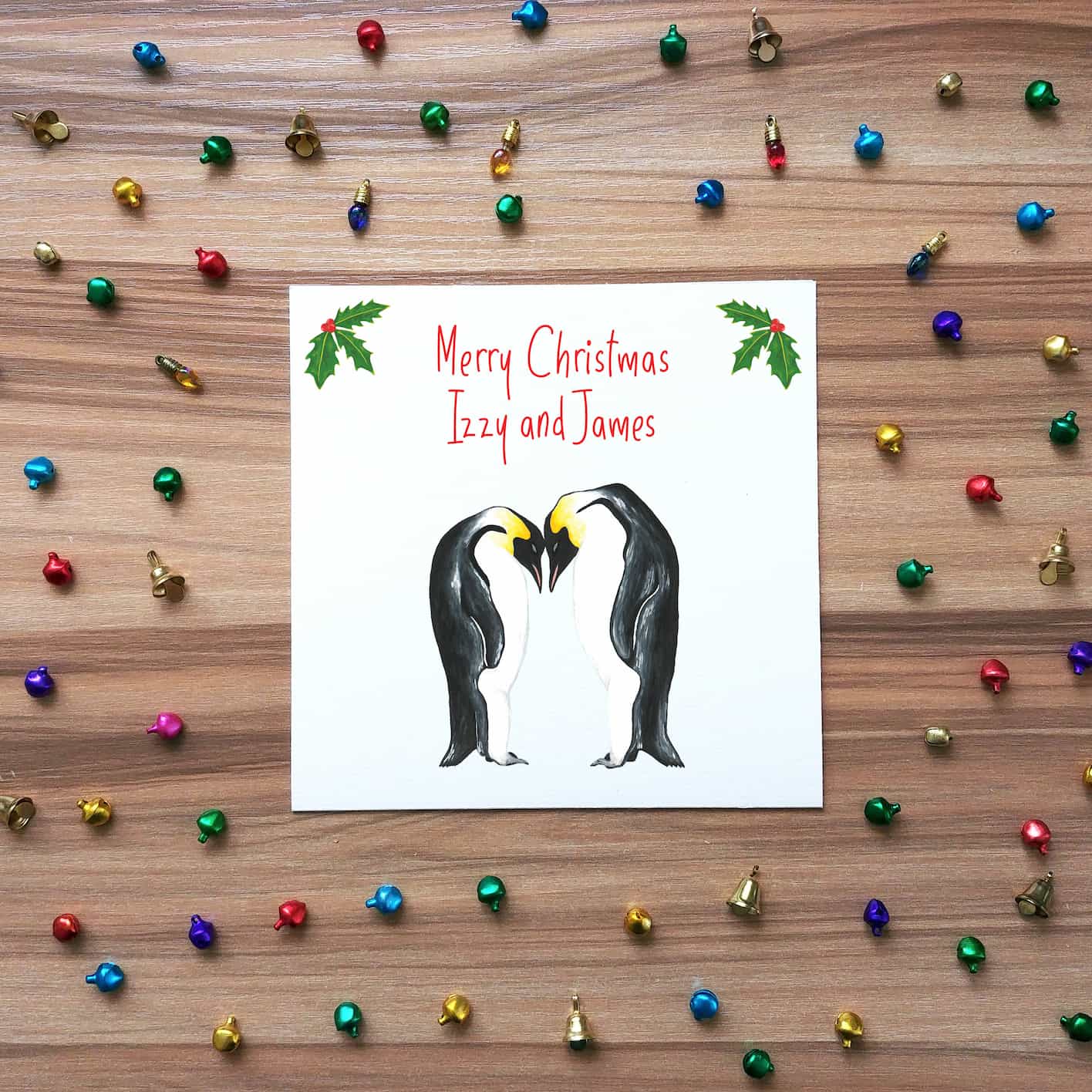 Personalised Penguin Couple Christmas Card