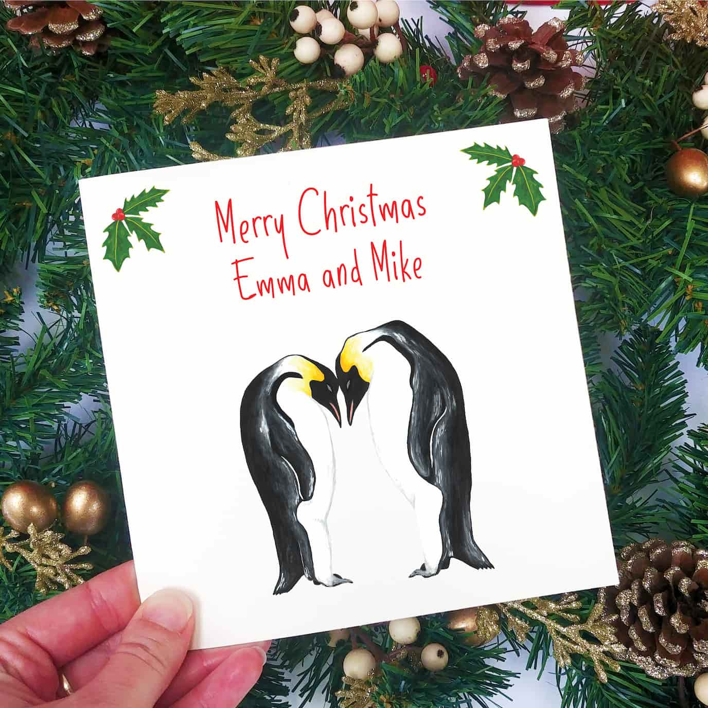 Personalised Penguin Couple Christmas Card