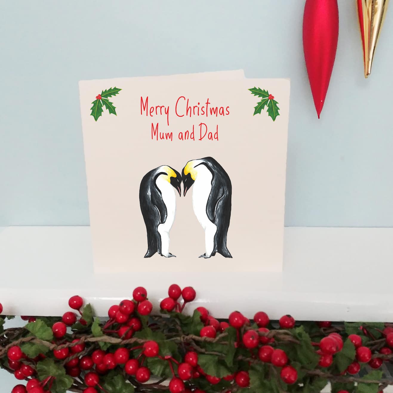 Personalised Penguin Couple Christmas Card