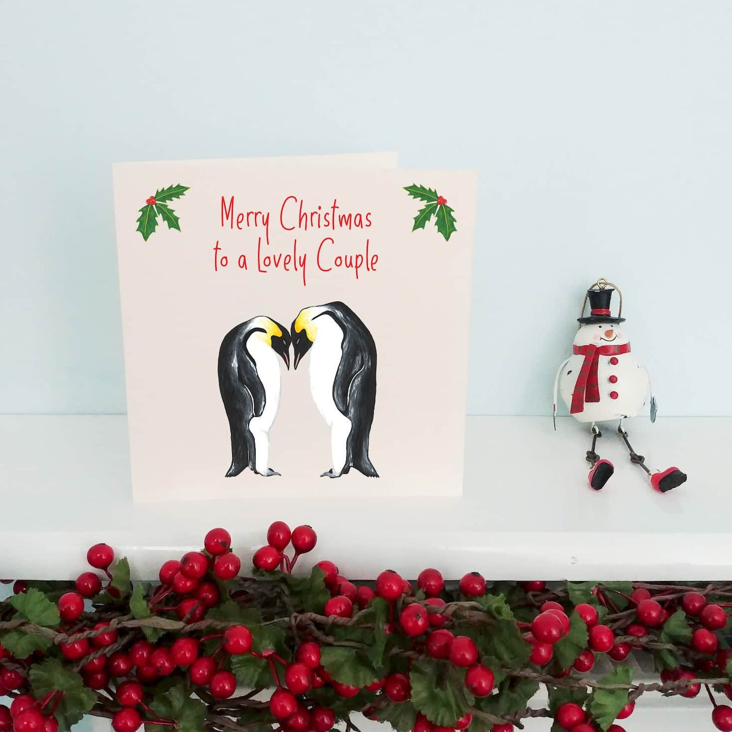 Personalised Penguin Couple Christmas Card