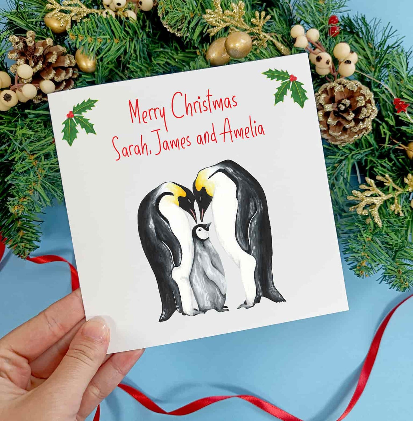 Personalised Penguin Family Christmas Card