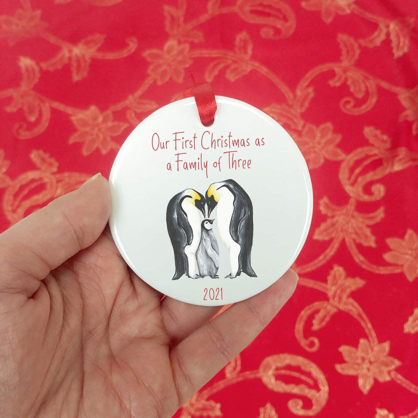 Personalised First Family Christmas Tree Decoration | Penguin Family of Three