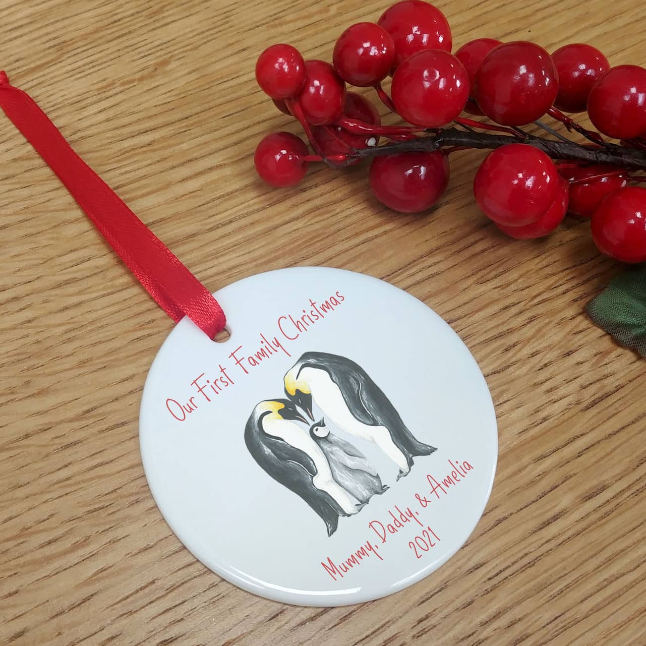 Personalised First Family Christmas Tree Decoration | Penguin Family of Three