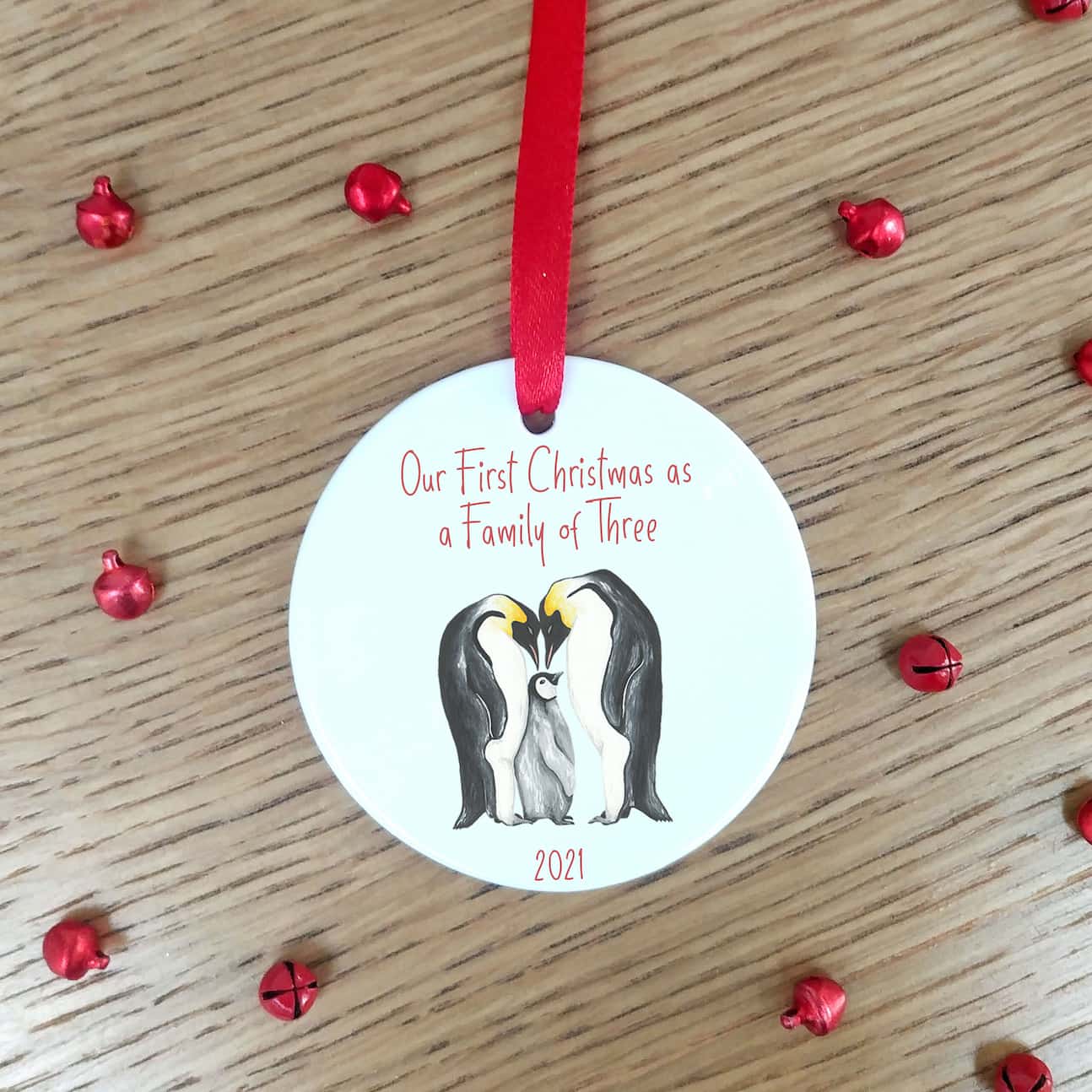 Personalised First Family Christmas Tree Decoration | Penguin Family of Three